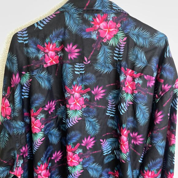 Retro Rifle Tropics Shirt Mens 5XL (Fits 3XL+) Black Floral Long Sleeve Button - Picture 8 of 11
